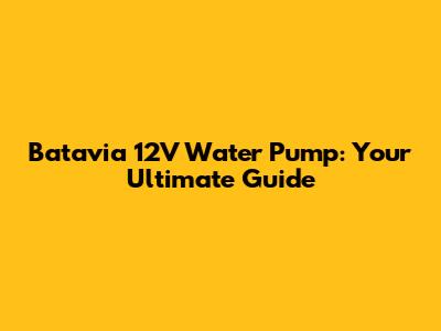 Batavia 12V Water Pump: Your Ultimate Guide