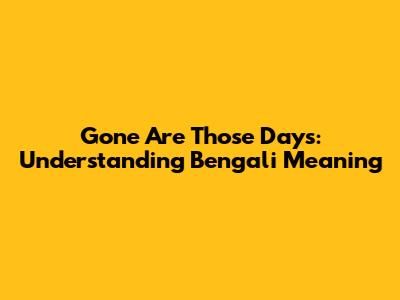 Gone Are Those Days: Understanding Bengali Meaning