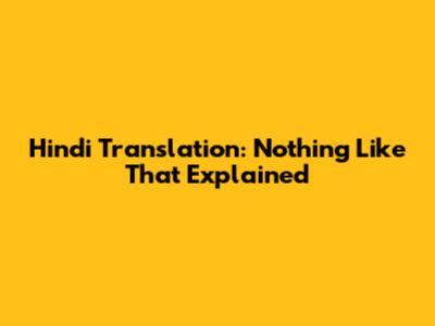 Hindi Translation: Nothing Like That Explained
