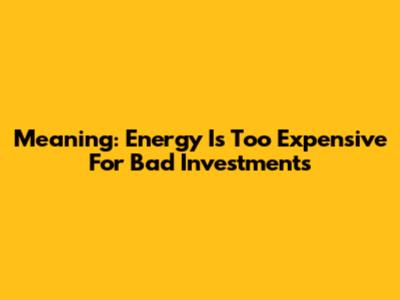 Meaning: Energy Is Too Expensive For Bad Investments