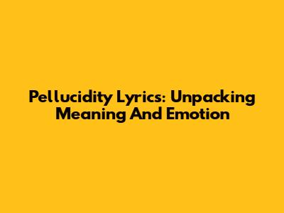 Pellucidity Lyrics: Unpacking Meaning And Emotion