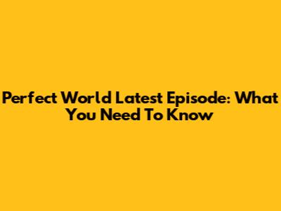 Perfect World Latest Episode: What You Need To Know