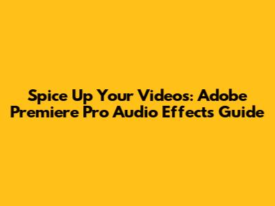 Spice Up Your Videos: Adobe Premiere Pro Audio Effects Guide