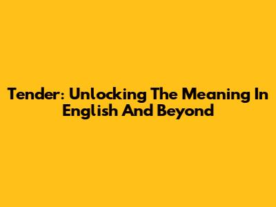Tender: Unlocking The Meaning In English And Beyond