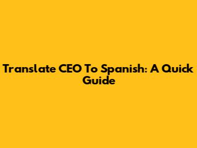 Translate CEO To Spanish: A Quick Guide