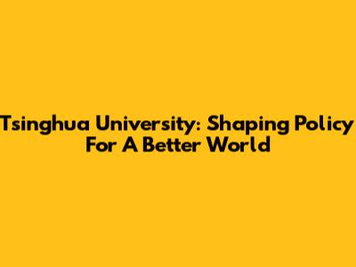 Tsinghua University: Shaping Policy For A Better World