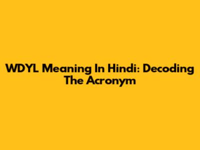 WDYL Meaning In Hindi: Decoding The Acronym